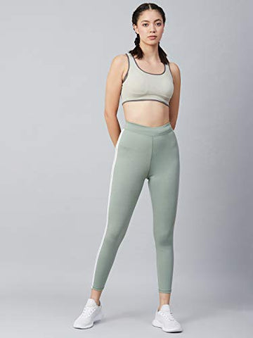 Image of BLINKIN Women's Skinny Fit Trackpants (4443-LIGHT-GREEN-30_Light olive with white stripes_Large)