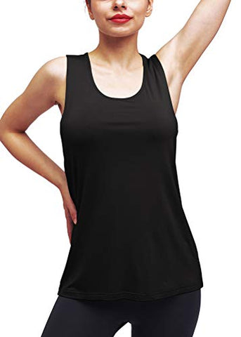 Image of Mippo Workout Tops for Women Workout Shirts Yoga Tops Sports Gym Clothes Activewear Tops Muscle Tank Long Athletic Running Racerback Tank Tops for Women Black L