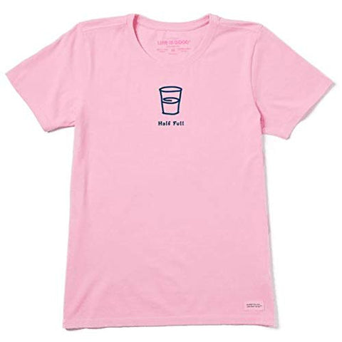 Image of Life is Good Womens Vintage Crusher Positive Graphic T-Shirt, Half Full Happy Pink, Medium