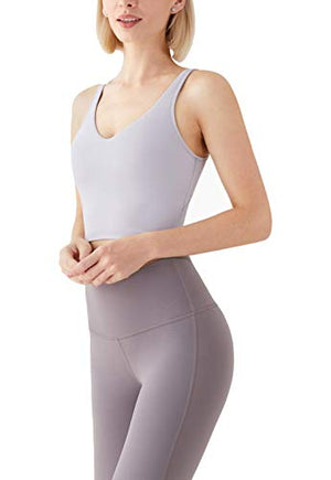 Women Racerback Sports Bras Camisole High Impact Workout Gym Activewear Yoga Tank Top, Ice Purple Ash, Large