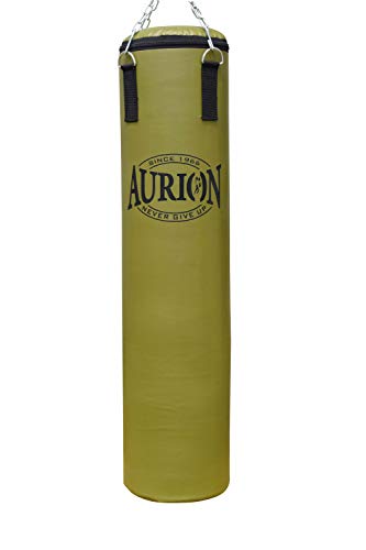 Aurion Rex Leather Unfilled Heavy Punch Bag 2 ft 3ft 4ft 5ft Boxing MMA Sparring Punching Training Kickboxing Muay Thai with Hanging Chain (Olive Green, 4 Feet (Unfilled))