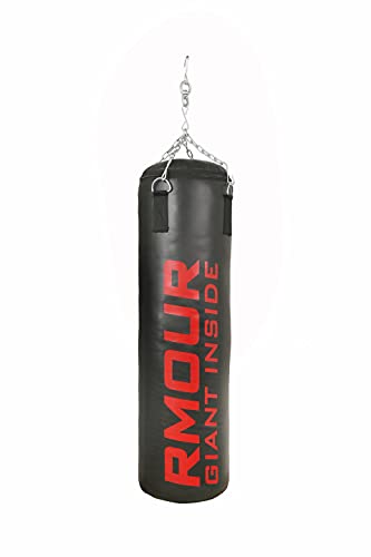 IWIN RMOUR Combo Unfilled Heavy SRF PU Punching Bag with Hanging Chain, Boxing Gloves, Ceiling Hook, Hand Wraps, Skipping Rope, Boxing Chain Keyring and Hand Gripper (Black , 3 Feet)- 9 Piece