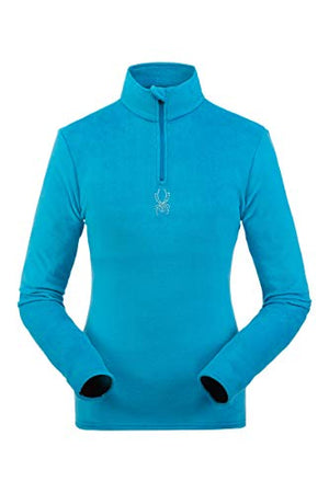 Spyder Women’s Shimmer Bug Zip T-Neck – Ladies Pullover Long Sleeve Active Shirt, Large, Lagoon