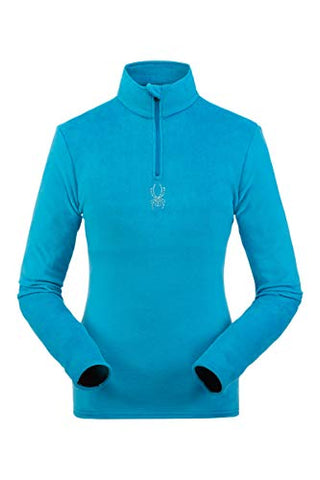 Image of Spyder Women’s Shimmer Bug Zip T-Neck – Ladies Pullover Long Sleeve Active Shirt, Large, Lagoon