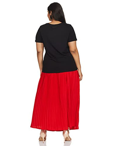 Image of Amazon Brand - Symbol Women's Solid Regular Fit Half Sleeve T-Shirt (RN-PO2-COMBO1-Black & Red-XL) (Combo Pack of 2)