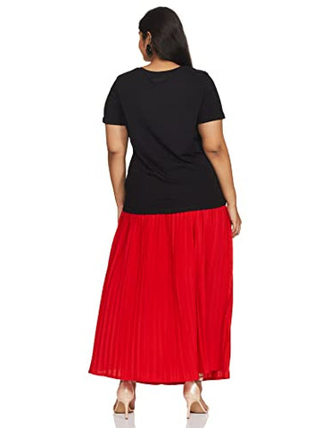 Image of Amazon Brand - Symbol Women's Solid Regular Fit Half Sleeve T-Shirt (RN-PO2-COMBO1-Black & Red-L) (Combo Pack of 2)