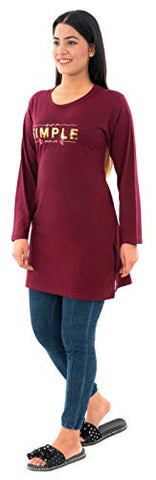 Image of Duchess Women's Cotton Long Round Neck T-Shirt Maroon