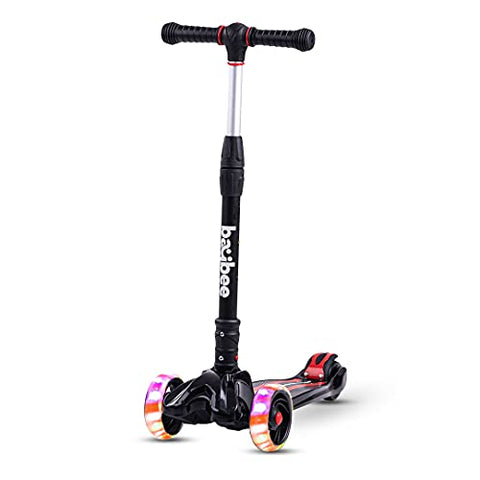 Image of Baybee Scooter for Kids, 3 Wheel Kids Scooter Smart Kick Scooter with Foldable & Height Adjustable Handle & Extra-Wide LED PU Wheels & Brake, Skate Scooter for Kids (ST4-Black)