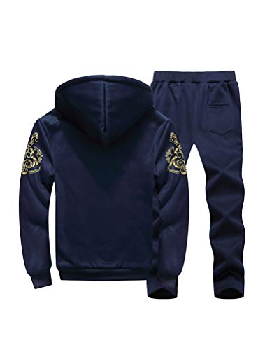 PASOK Men's Casual Tracksuit Full Zip Running Jogging Athletic Sports Jacket and Pants Set Thicken Blue 2XL