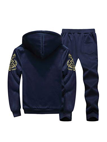 Image of PASOK Men's Casual Tracksuit Full Zip Running Jogging Athletic Sports Jacket and Pants Set Thicken Blue 2XL