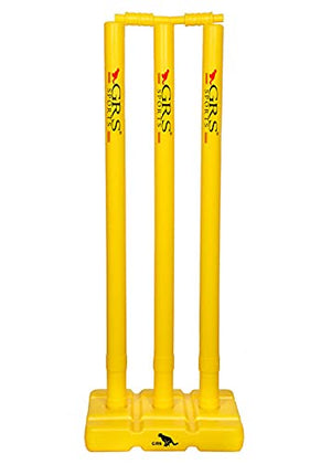 GRS India Best Heavy Plastic Cricket Stumps Set - 3 Stumps + 2 Bails + 1 Stand (Yellow)(Plastic Wicket Set)