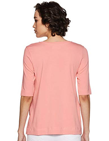 Image of Amazon Brand - Symbol Women's Solid Regular Fit 3/4 Sleeves T-Shirt (SYMSS19TS019_Coral_Large)