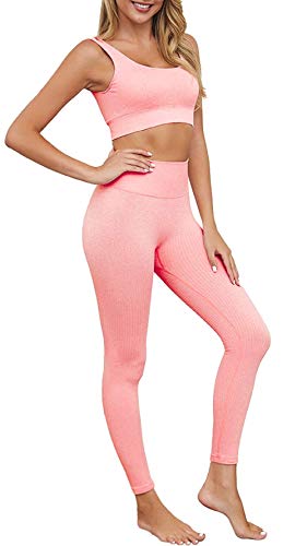 Women's Workout Sets 2 Pieces Sets Seamless High Waist Yoga Leggings with Stretch Sports Bra Gym Activewear Set