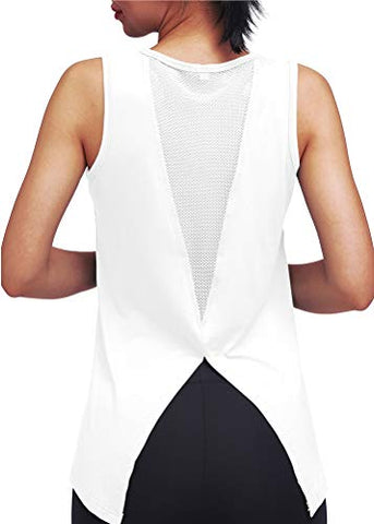 Image of Mippo Workout Tops for Women Yoga Tops Mesh Running Tie Back Tank Tops Workout Tank Shirts Muscle Tanks Sport Clothes Active Athletic Wear for Women White S