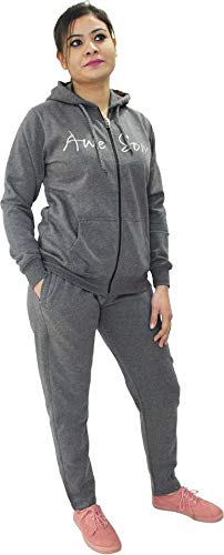 HAUTEMODA Women's Zipper Fleece Track Suit with Hooded (Grey, X-Large)