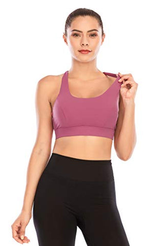 Image of RUNNING GIRL Padded Strappy Sports Bras for Women, Medium Support Yoga Bra Workout Gym Activewear(WX2569 Rose Red,L)