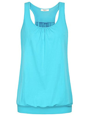 Miusey Exercise Tops for Women, Ladies Sleeveless Scoop Neck Racerback Tank Workout Athletic Activewear Junior Yoga Running Sports Fitness Shirt Blue-3 M