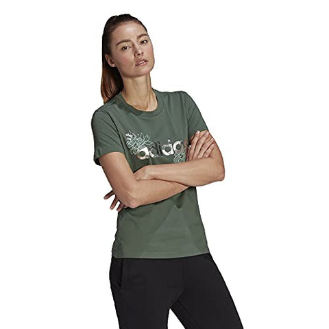 Image of adidas womens Foil Linear Graphic Tee Green Oxide Small