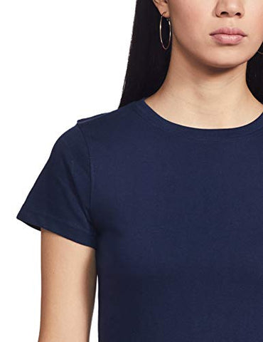 Image of T2F Women's Plain Regular fit T-Shirt (Pack of 2) (wom-solid-combo-03_Navy, Red Medium)