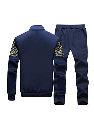 Image of Lavnis Men's Casual Tracksuit Full Zip Running Jogging Athletic Sports Jacket and Pants Set Blue 2XL