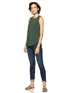 Amazon Brand - Symbol Women's Solid Regular Fit Sleeveless T-Shirt (SYMSS19TS009_Charcoal Mel & Olive_Medium) (Combo Pack of 2)