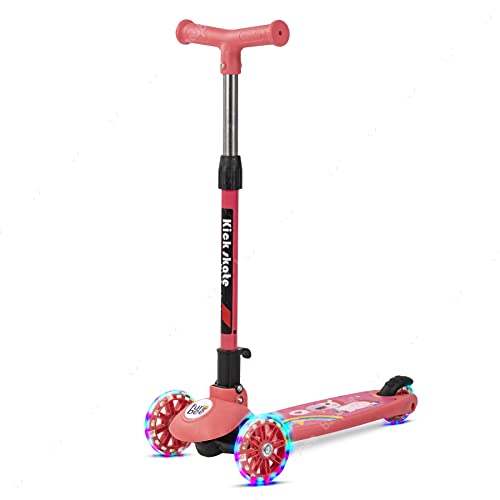 Funbee Phoenix Skate Scooter for Kids, 3 Wheel Kids Scooter with Foldable & Three Height Adjustable Handle, 3 Flashing LED PU Wheels | Kick Skating Scooter for Kids 3 to 6 Years Boys Girls (Dark Pink)