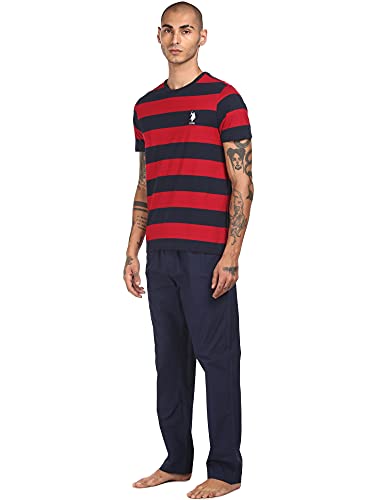 US Polo Association Men's Striped Regular T-Shirt (I686010PLS_Red/Navy XXL)