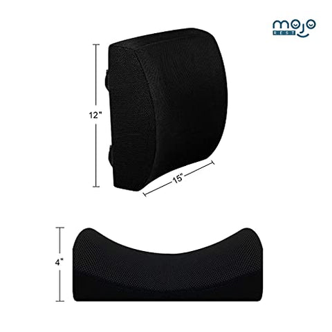 Image of Mojorest Lumbar Support Pillow for Office Chair - Pure Memory Foam Back Cushion for Car (Black)