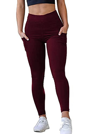MONKDEER Side Pocket Gym wear Leggings Ankle Length Workout Pants with Phone Pockets | Stretchable Tights | Mid Waist Sports Fitness Yoga Track Pants for Girls & Women(WT-08MAROON36)