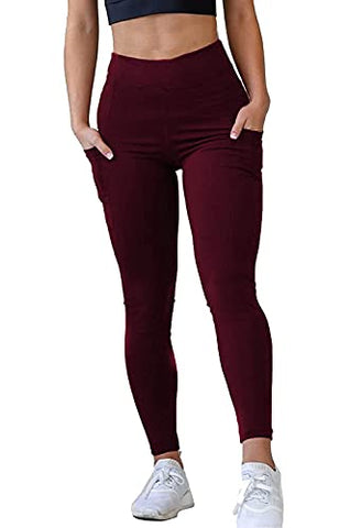 Image of MONKDEER Side Pocket Gym wear Leggings Ankle Length Workout Pants with Phone Pockets | Stretchable Tights | Mid Waist Sports Fitness Yoga Track Pants for Girls & Women(WT-08MAROON30)
