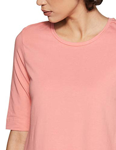 Image of Amazon Brand - Symbol Women's Solid Regular Fit 3/4 Sleeves T-Shirt (SYMSS19TS019_Coral_Small)