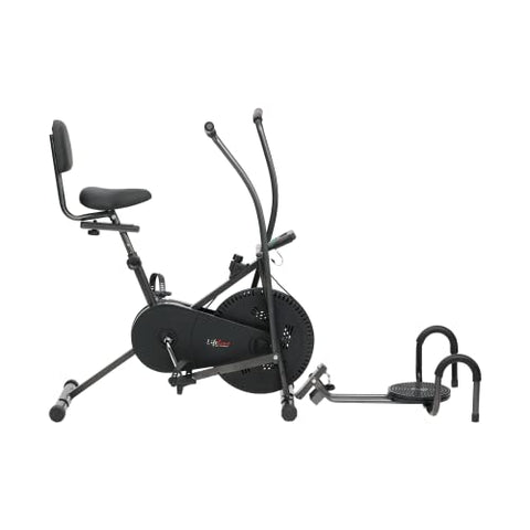 Image of Life Line Fitness LE-103BST 4 In 1 Air Bike Exercise Cycle with Moving and Stationary Handles, Twister & Pushup Bar with Back Support, Vertically & Horizontally Adjustable Seat (Metallic Grey)