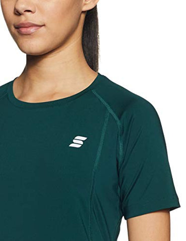 Image of Amazon Brand - Symactive Women's Solid Slim Fit T-Shirt (AW19-SA-TS-01-C_Dark Green Medium)