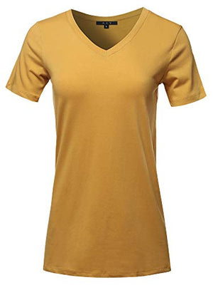 Basic Premium Cotton Short Sleeve V-Neck T Shirt Tee Tops Golden Mustard S