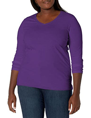 Just My Size Women's Plus Size Vneck Long Sleeve Tee, Violet Splendor, 1X