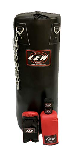 LEW 4FT Filled Soft Strike Synthetic Leather Punching Bag Boxing MMA Sparring Punching Training Kick Boxing Muay Thai with Hanging Chain