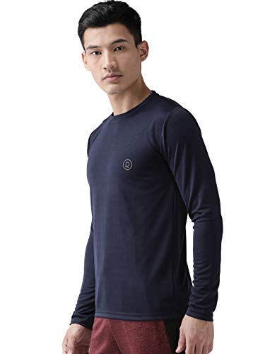 CHKOKKO Men Full Sleeve Active Wear Round Neck Regular Dry Fit Stretchable Yoga Gym Sports Tshirts (Medium, Navy Blue.)