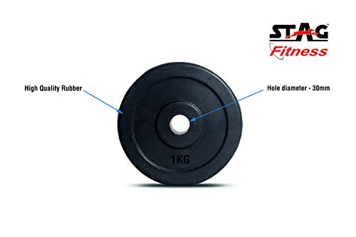 Stag Fitness 4 kg (1kg x4) Rubber Weight Plates 30 MM, Rubber Weight Plates for Professional Gym Training
