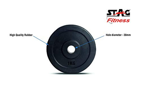 Image of Stag Fitness 4 kg (1kg x4) Rubber Weight Plates 30 MM, Rubber Weight Plates for Professional Gym Training