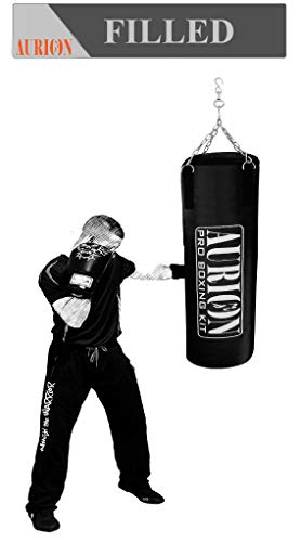 Aurion Synthetic Leather Punching Bag- Filled with Free Chain Heavy Bag (Filled Black 36 INCHES)