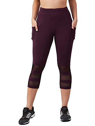 BLINKIN Yoga Gym Workout & Active Sports Fitness Activewear 3/4th Capri Tights for Women with Mesh & Side Pockets(8160,Color_Maroon,Size_XL)
