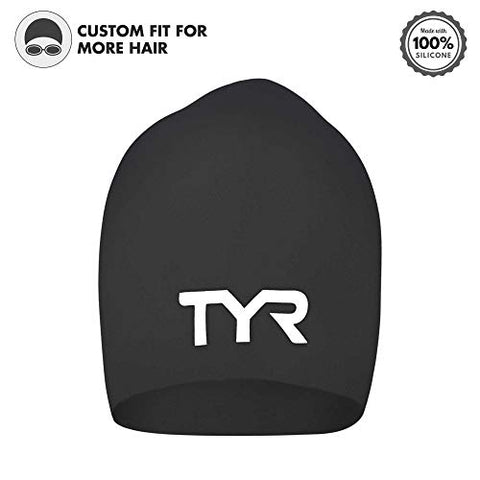 Image of TYR Long Hair Wrinkle Free Silicone Swim Cap (Black)