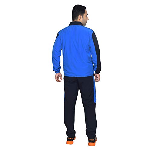 Meddy Sports Track Suit for Men in Blue- Solid Pattern, Collar Jacket, Full Sleeves, with Chain, Full Length Pant (Large)
