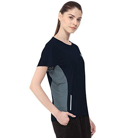 Image of CHKOKKO Women's Round Neck Dry Fit Gym Sports T-Shirt Navy Blue Size M