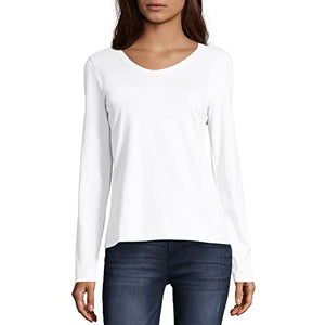 Hanes Women's V-Neck Long Sleeve Tee, White, XX-Large