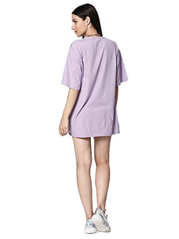 Image of BLANCD Women's Pure Cotton Casual Oversized Round Neck Slogan Print Self Love Short Sleeve Summer Tshirt (Lavender)