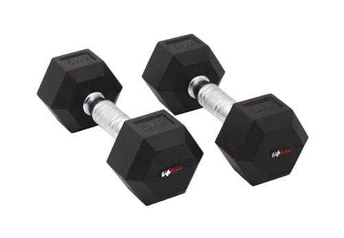 Lifeline 25 Kg Hexa Dumbbell Set Ideal for Home Gym Exercise Workout for Men & Women, Cast Iron Rubber Coated Encased, Perfect for Home Fitness- Pack of 2