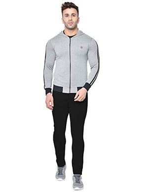 CHKOKKO Men Cotton Fullsleeve Track suit lightgrey black size S