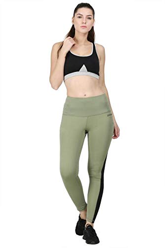 Zesteez Women's imported Lycra Fabric Activewear Legging for sports and Gym wear (Mehendi Green and Black, S)