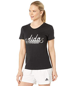 adidas Women's Foil T-Shirt Black/Silver Metallic XX-Small